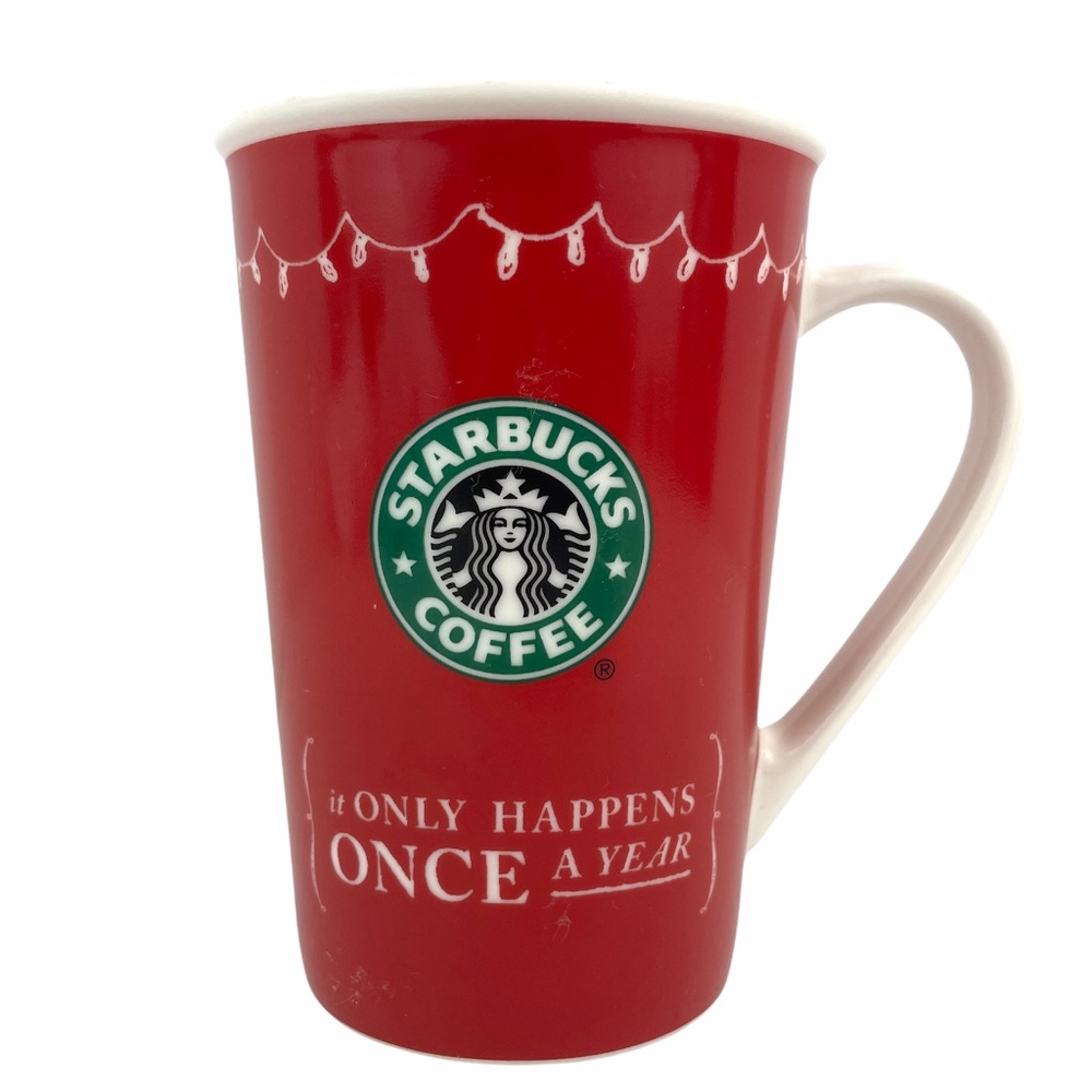 Starbucks Coffee Cup Mug Siren Logo Red It Only Happens Once A Year-2005